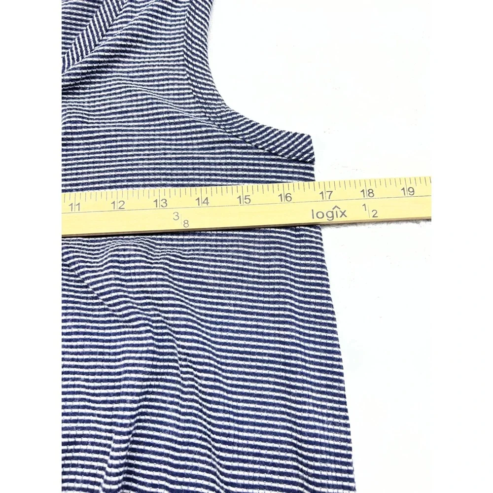 Green Envelope Women's V‑Neck Sleeveless Tank Top M Navy White Stripe Tie Front - Picture 5 of 8